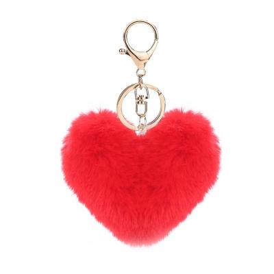 China Cute Heart Shaped Fluffy Heart Shaped Fluffy Fur Clasp Keychain Faux Fur Pom Pom Keychain Figure Eight Balls Plush Pompom Ball Faux Fur Key Chain for sale