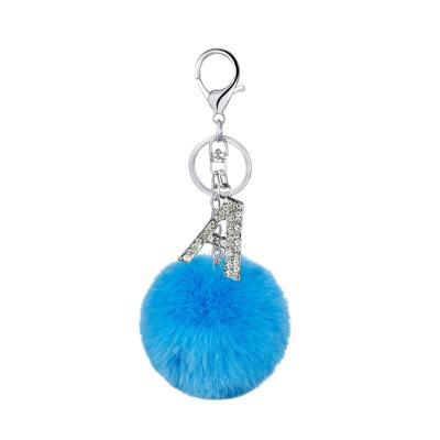 China Cute Fur Ball Faux Rabbit Faux Pom Pom Keychain 26 Colors Plush Keychain 26 Colors Faux Stone Key Chain English Letters Keychain for sale