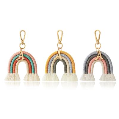 China Women Unisex Girls Weaving Letter-Rainbow Tassel Key Chain Hanging Decorations of a Bag Key Ring Holder Wallet Purse for sale