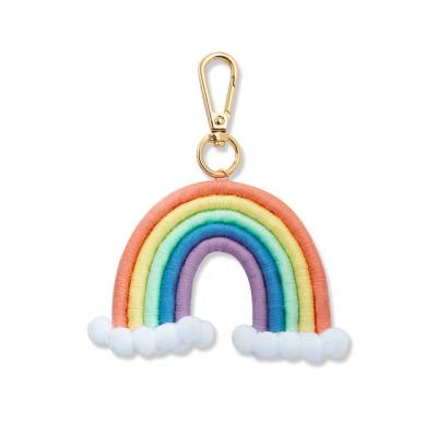 China New Handwoven Lady's Rainbow Bag Pendant Key Chain Ring Weaving Female Bag Ornament Car Key Key Chain Holder for sale