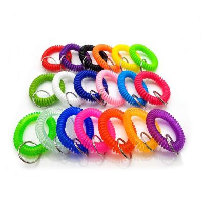 China New Plastic Sauna Wrist Reel Key Chain Telephone Line Plastic Spring Ring Storage Keyring for sale