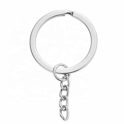 China Metal Split Key Chain Ring Parts With Chain Flat Keychain With Chain Metal Split Key Ring Parts With Chain Silver Color for sale