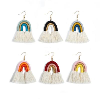 China New Bohemia Lady Handmade Bohemia Tassel Jewelry Rainbow Tassel Gold Plated Earrings for sale