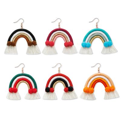 China Drop Bohemian Earring Tassel Earrings Rainbow Tassel Braid Ethnic Colorful Layered Women Girls Women Handmade Jewelry for sale