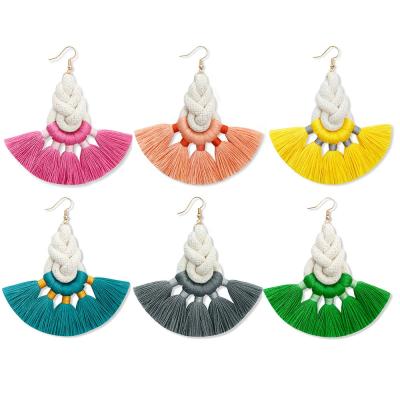 China Women Ethnic Girls Bohemian Rope Braided Handwoven Earring Style Tassel Earrings Creative Ethnic Jewelry for sale