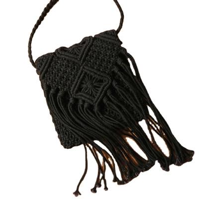 China Fashion Cute Women Macrame Handwoven Cross - Body Bag Mini Woven Handmade Clutch Purse Weaving Casual Shoulder Handbag for sale