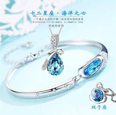 China Pure 925 Silver Crystal Lovers Pop Eyes Shape Jewelry Bracelet Factory Wholesale Green Blue for sale