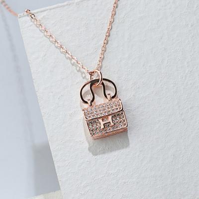 China Fashion S925 h bag necklace diamond letter temperament creative handbag pendant necklace sterling silver for sale