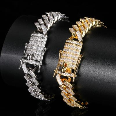 China Factory wholesale bracelet jewelry high quality 12mm hip-hop rap chain bracelet men brass cuban hip-hop men for sale