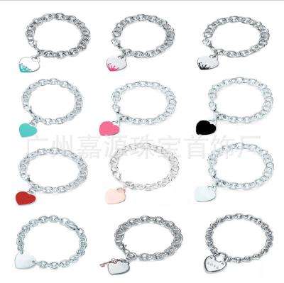 China Romantic Lady Jewelry Bracelet Factory TIF Fashion Jewelry S925 Silver Classic Heart Pendant Bracelet Wholesale for sale