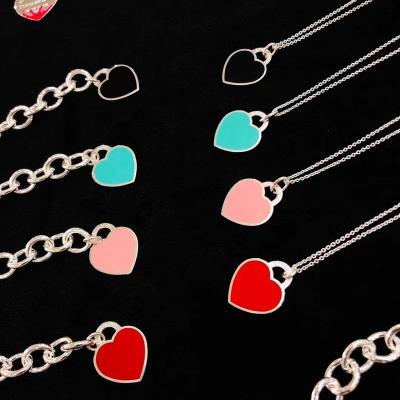 China Fashion HardWear Series 925 Sterling Silver Bracelet Double Heart charm tiff style bracelet enamel heart bracelet fashion jewelry factor for sale