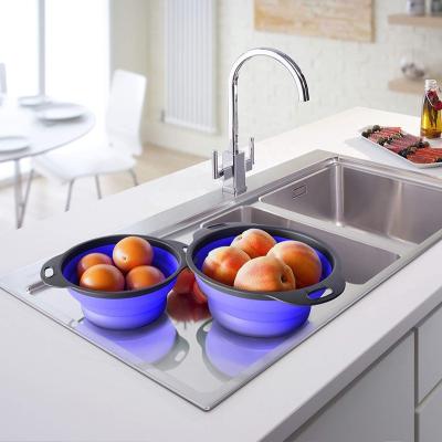 China 2 Pcs Silicone Viable Kitchen Sink Collapsible Collapsible Fruit Drain Basket Round Stretch Folding for sale