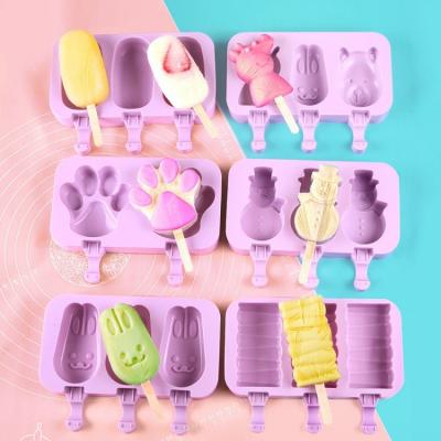 China Silicone Diy Cartoon Ice Cream Stick Popsicle Mold New 3 Customized With Lid Silicone Ice Cream Mold for sale