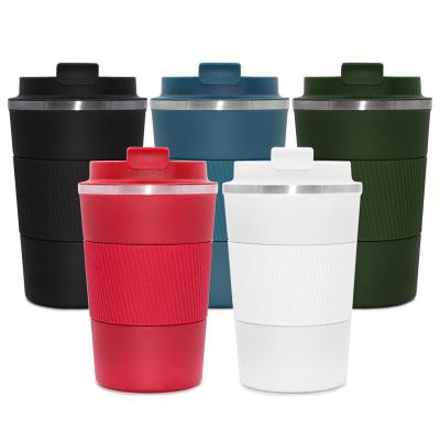 China 380/510ml Double Wall Vacuum Insulated Coffee Cup Stainless Steel Travel Coffee Mug With Silicone Sleeve for sale