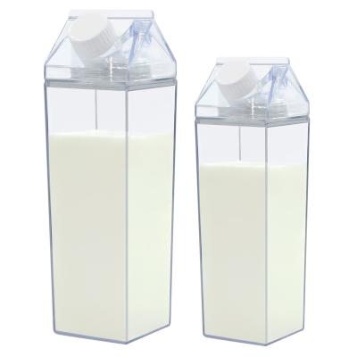 China Customizable 500ML 1000ML BPA Free Plastic Portable Juice Drinkware Clear Portable Milk Carton Square Water Bottle for sale