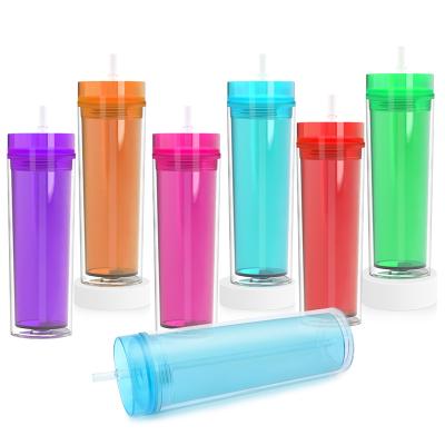 China Custom Logo Water Juice Drinks Clear Acrylic Plastic Insulated AS Skinny Tumbler With Lid And Straw for sale