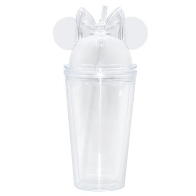 China Stock IN USA 350ml 450ml 650ml Mickey Minnie Ear Acrylic Plastic Tumbler Cup With Dome Lid And Straw for sale