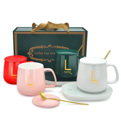 China Custom Logo Business Gifts Electric Cup Smart Heating Pad Temperature Control 55 Degree Ceramic Heated Coffee Mug for sale