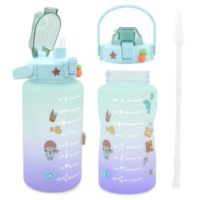 China 1.5L BPA Free Cute Travel Gym Plastic Motivational Sport Bpa Free Water Bottle With Handle Cartoon Bottles for sale