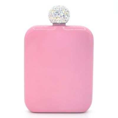 China Wholesale 6oz Portable Alcohol Bottle Glitter Stainless Steel Hip Flask With Diamond Lid for sale