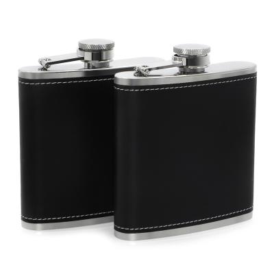 China 6oz Matte Black Stainless Steel Drinkware Bottle Men Liquor Pu Leather Hip Flask For Laser Engraving for sale