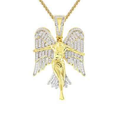 China Hiphop Two Tone Angel Wing Charm Dangle Fairy Angel Pendant Necklace for sale