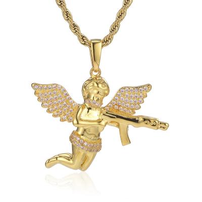 China Gold Plated Hiphop Angel With Gun Hip Hop Angel Pendant for sale