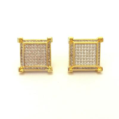 China NEW Hiphop MEN&'S DIAMOND FINISH GOLD LAB FINISH BACK STUD EARRINGS for sale