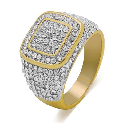 China Hiphop Two Tone Mens Hip Hop Ring Micro Pave Gold CZ Man Ring for sale