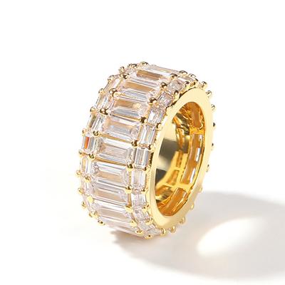 China Luxury Hip Hop Maker Hip Hop Wand Cut Diamond Eternity Rings for sale