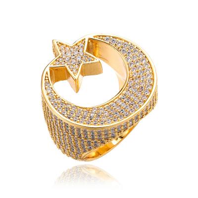 China Hiphop Iced Out Bling Bling Hip Hop Rings Cool Jewelry Moon Star Ring for sale