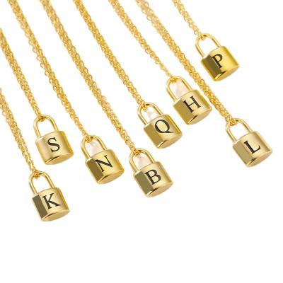 China TRENDY Women's 26 Letter Necklace 18k Gold Stainless Steel Letter Lock Necklace for sale