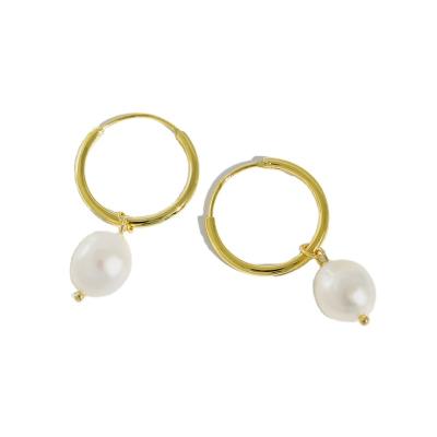 China CLASSIC Fashion 925 Sterling Silver Baroque Pearl Circle Earrings for sale