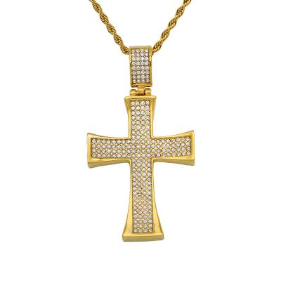 China Hiphop Gold Thin Hip Hop Lab Diamond Cross Stainless Steel Pendant for sale