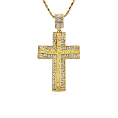 China Hiphop 316L Stainless Steel Gold Thin Cross Hip Hop Pendant With Rhinestone for sale