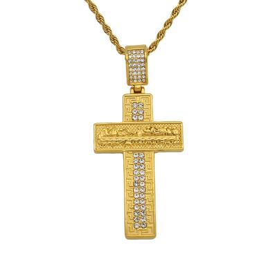 China Hiphop Hiphop Gold Thin Crystal Stainless Steel Last Supper Cross Pendant for sale