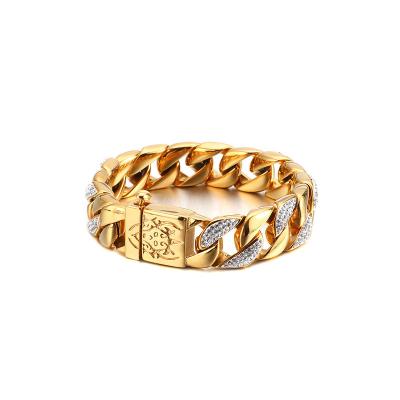 China Hiphop Gold Thin Clay Pave Custom CZ Stainless Steel Cuban Bracelet for sale