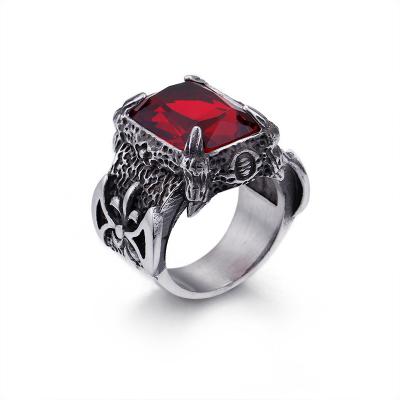 China Hiphop Fashion Hip Hop Big Ring Vintage Stainless Steel Gemstone Rings Red Rings Men for sale