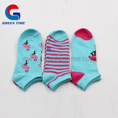 China New women summer antibacterial ankle socks with pink flamingo pattern, cotton socks for wholesale for sale