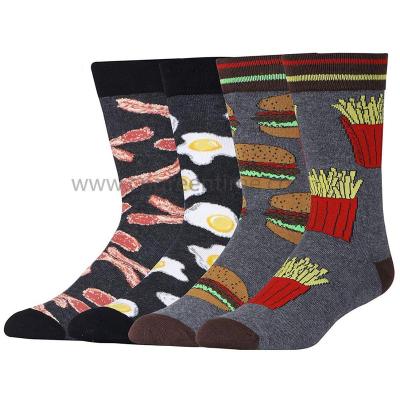 China QUICK DRY Men's Novelty Patterns Crew Socks Hamburg Chips Pattern Cool Dress Colorful Crew Socks for sale