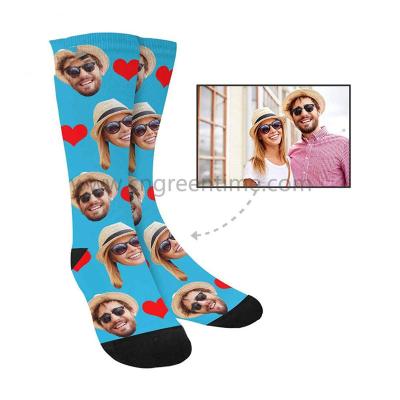 China QUICK DRY Custom Photo Pet Face Socks Photo Print Socks Love Heart Crew Socks For Men Or Women for sale