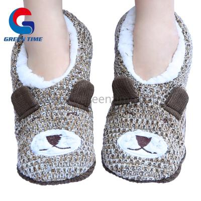 China Anti-odor cute knitted cat slippers with embroidery pattern and 3D ears for sale