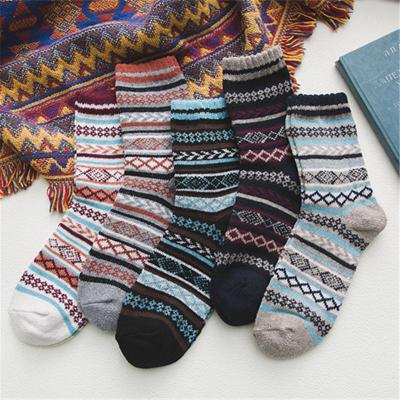 China New QUICK DRY Winter Warm Women's Socks Ideas Chat Striped Color Mid Tube Woolen Warm Socks To Stack Pile Socks for sale