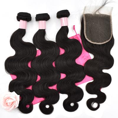 China Hair 10A Grade 100% Body Wave No Shedding No Tangle Hair Bundle With Closure , 3 Bundles Brazilian Human Hai for sale