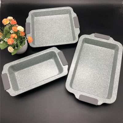 China Color Square Pan Cake Mold Non Stick Ceramic Coating Pizza Marble Stocked Pan/Rectangular Pan/Bread Pan for sale