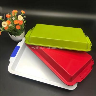 China Disposable Baking Sheets Pans Color Ceramic Coating Carbon Steel Silicone Handle Pan for sale