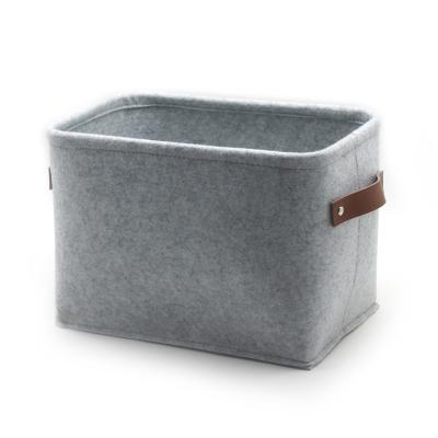 China Gray Felt Viable Modern Foldable Basket with Leather Decor for sale