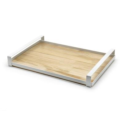 China Nordic Wooden Bamboo Serving Tray Single White Handle GUKW9856.W for sale