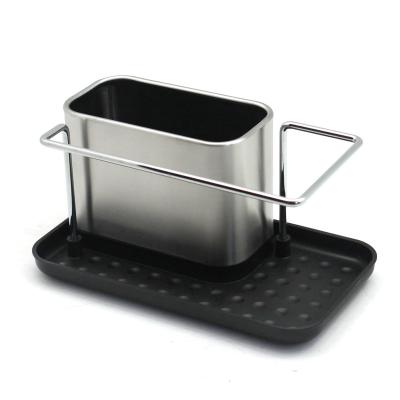 China Sustainable Kitchen Sink Accessories PP Sponge Rack Black Stainless Steel SS Tray for sale