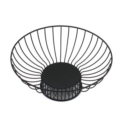 China Viable Black Contemporary Pedestal Round Metal Wire Fruit Basket for sale